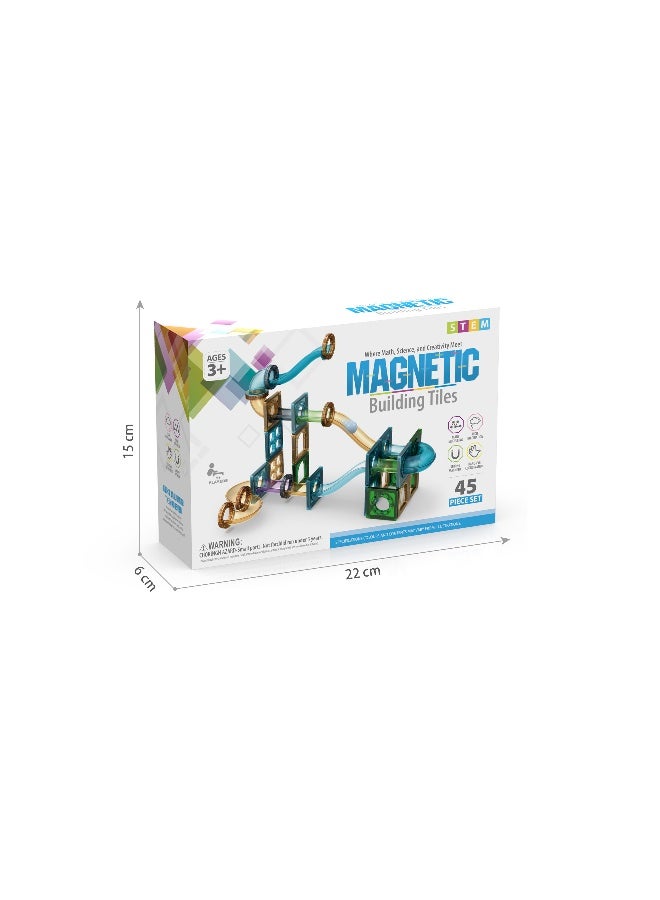 Magni Mates Magnetic Building Tiles Marble Track Set 45 Pieces – DIY Magnetic Blocks with Curved Slides, Tunnel Tubes and Ball Run System for Creative STEM Construction Play - Image 3